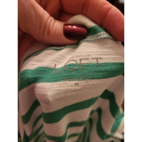 Loft Green White Striped Slub Knit Tee 3/4 Sleeves M Preppy Nautical Spring - Picture 7 of 7
